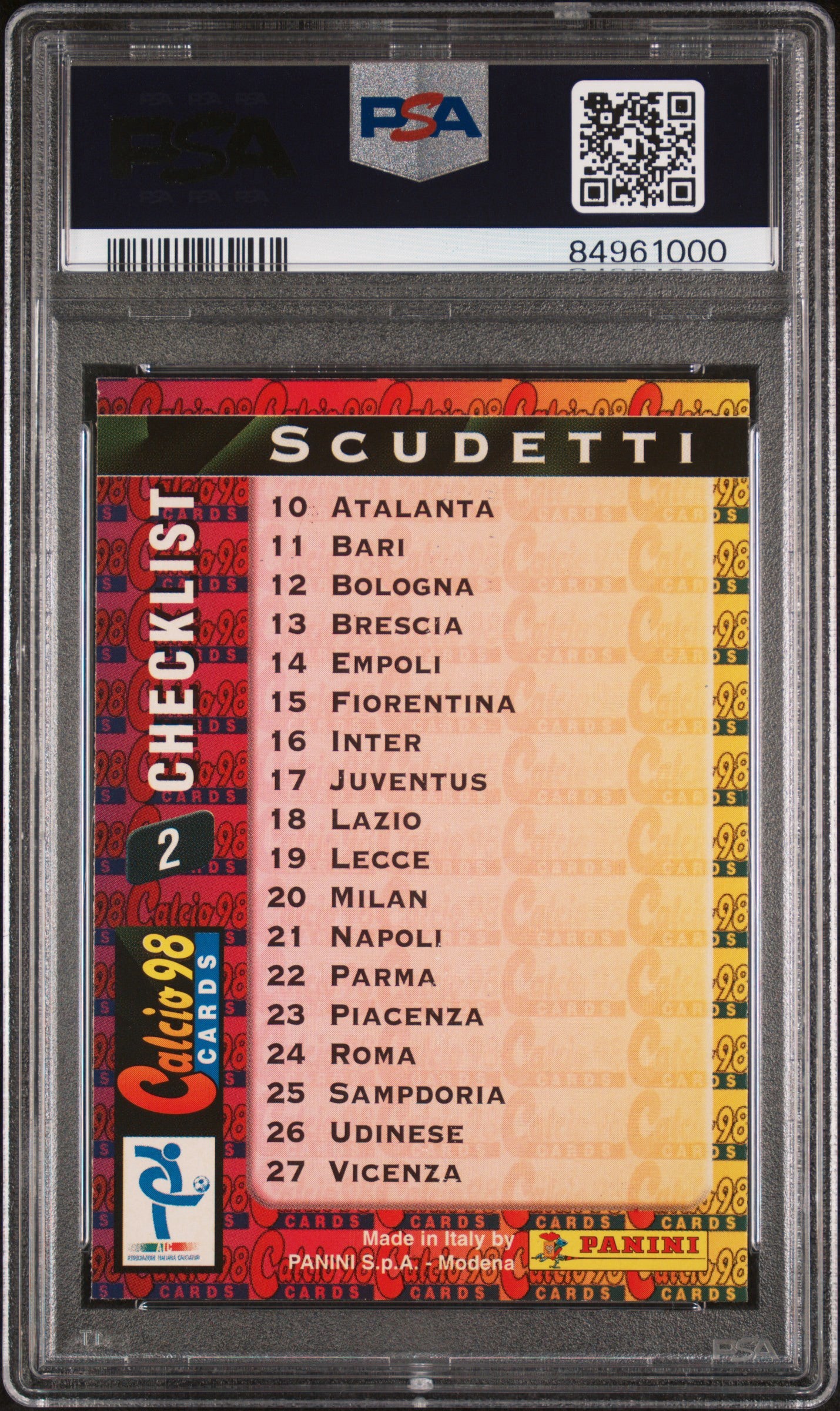 RONALDO - 1997 Panini Calcio '98 Checklist Scudetti PSA 8