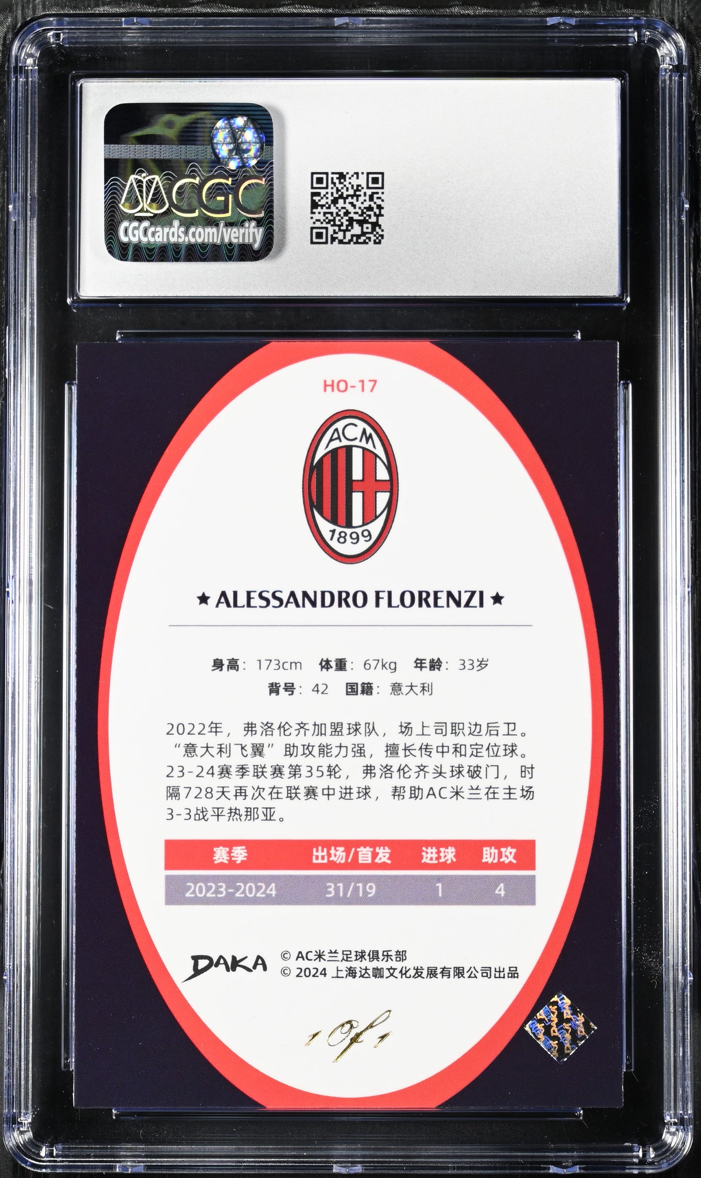FLORENZI - 2023/24 Daka AC Milan 1/1 Superfractor CGC 10