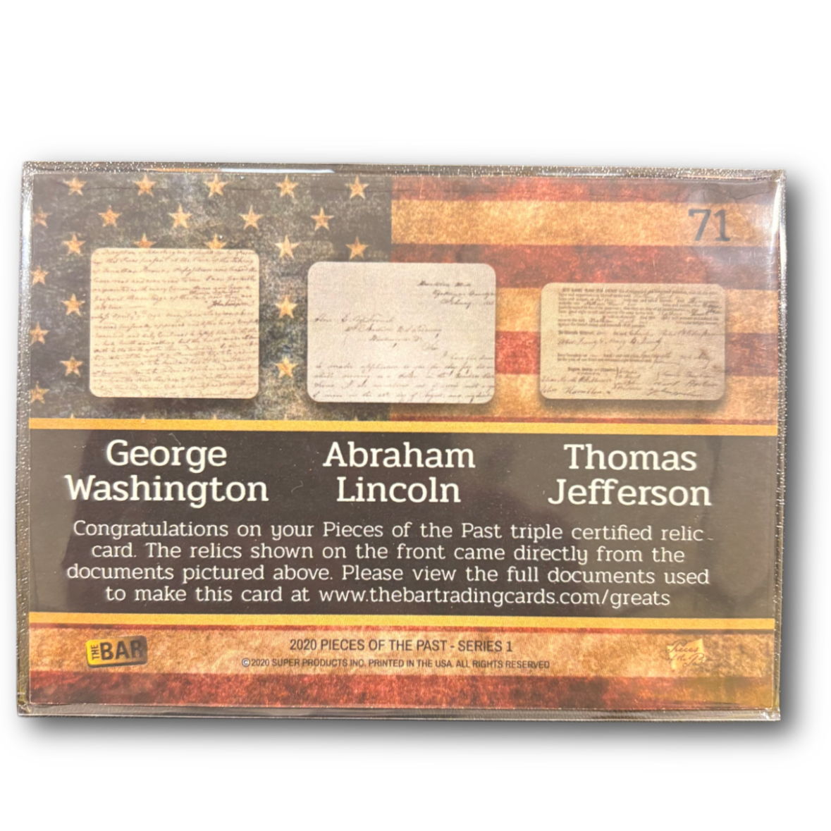 WASHINGTON / LINCOLN / JEFFERSON - 2020 Pieces Of The Past American Greats Triple Relic