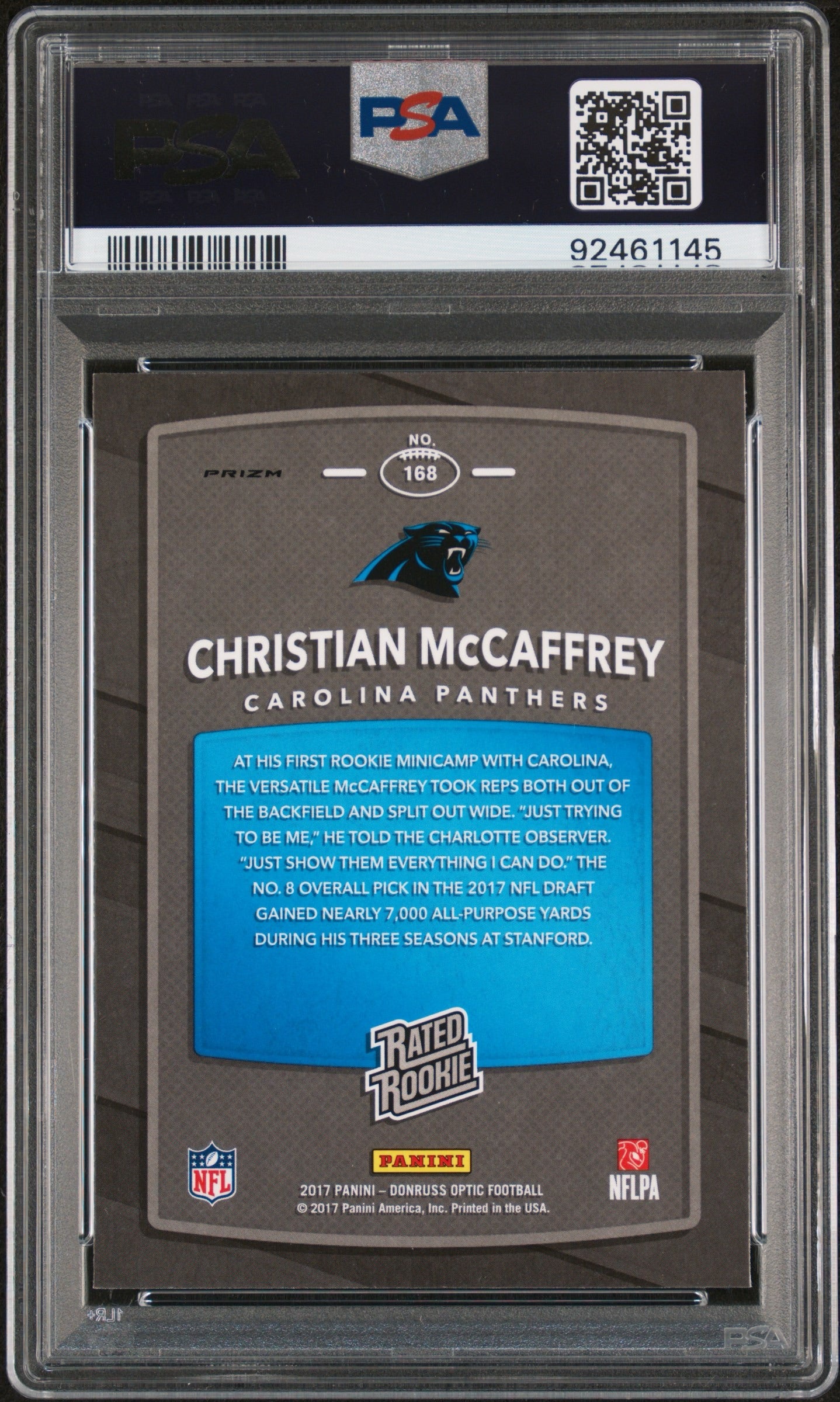 MCCAFFREY - 2017 Donruss Optic Lime RC PSA 10