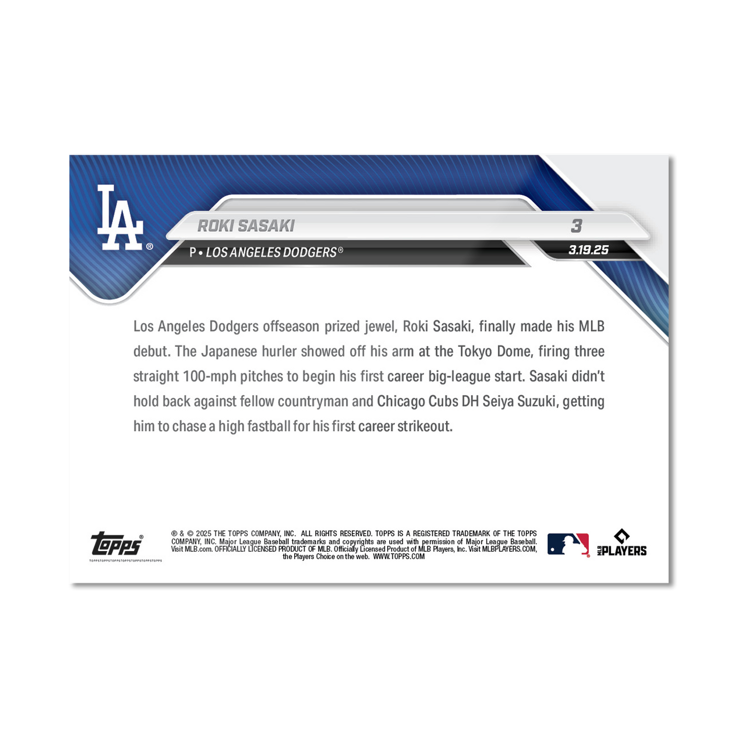 Roki Sasaki - 2025 MLB Topps NOW® - Card 3