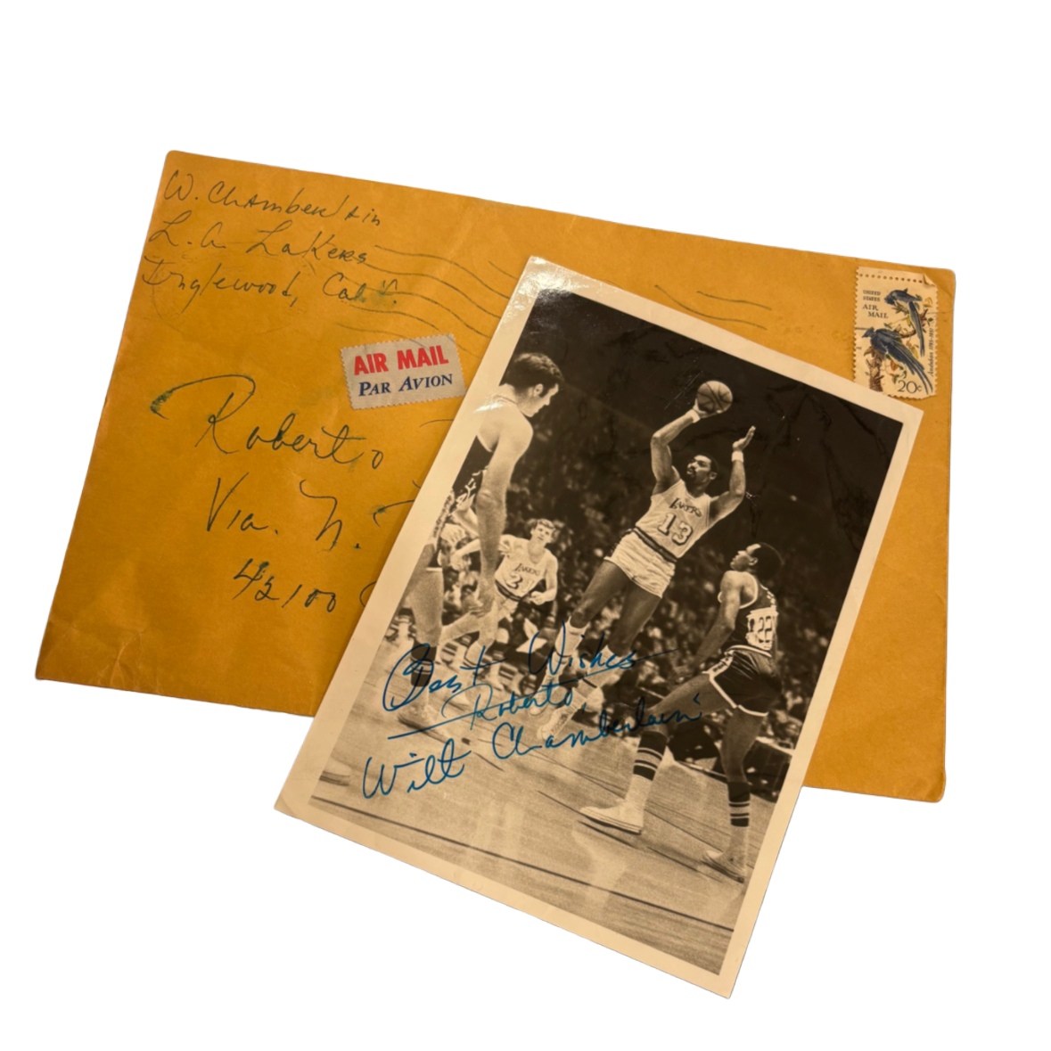 Wilt Chamberlain - Foto Autografata con Dedica e Busta Originale