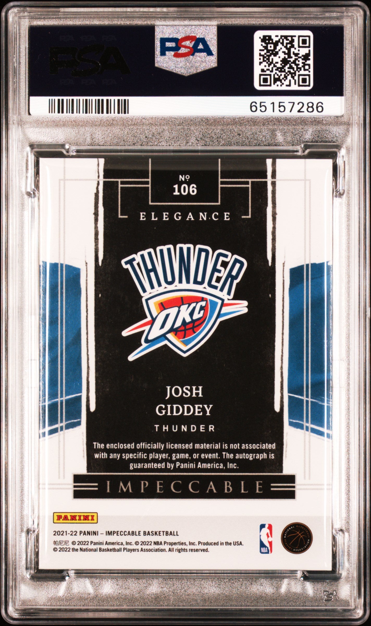 GIDDEY - 2021 Impeccable Jersey Auto /99 RC PSA 8