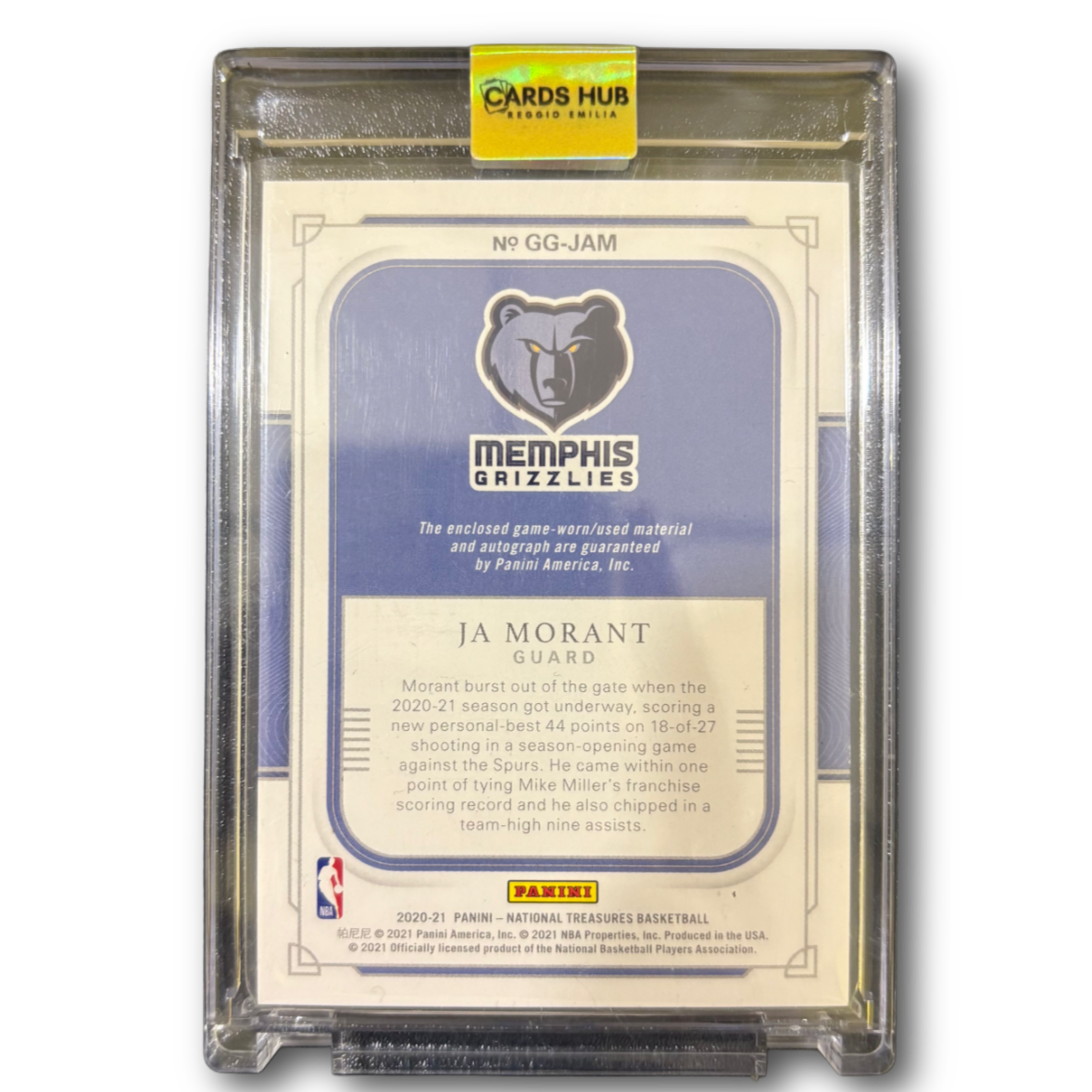 JA MORANT - 2020/21 National Treasures Game Worn Patch Auto /49