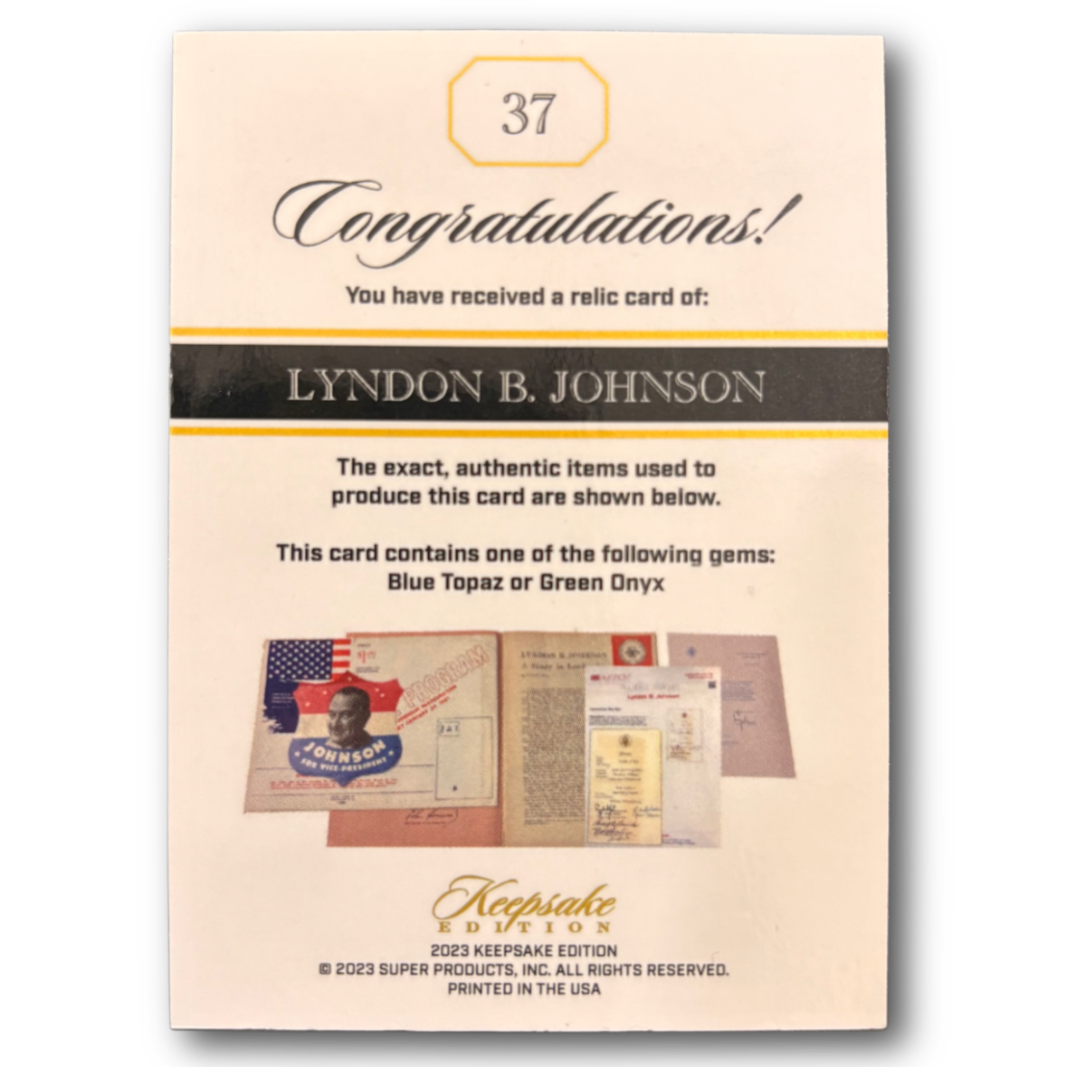 LYNDON B. JOHNSON - 2023 POTP Keepsake Gem Relic /50