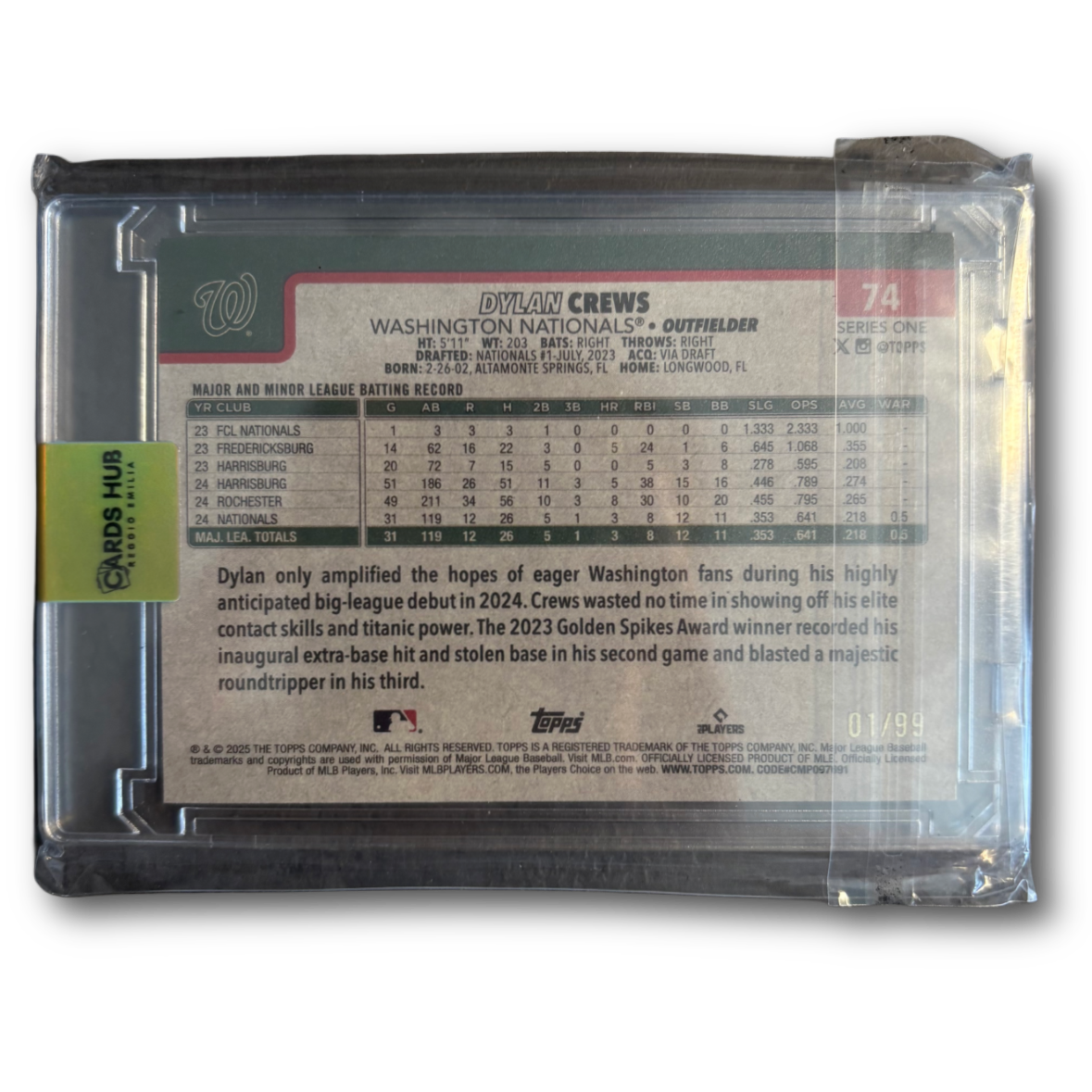 DYLAN CREWS - 2025 Topps Baseball Series One /99 RC Vintage SSP