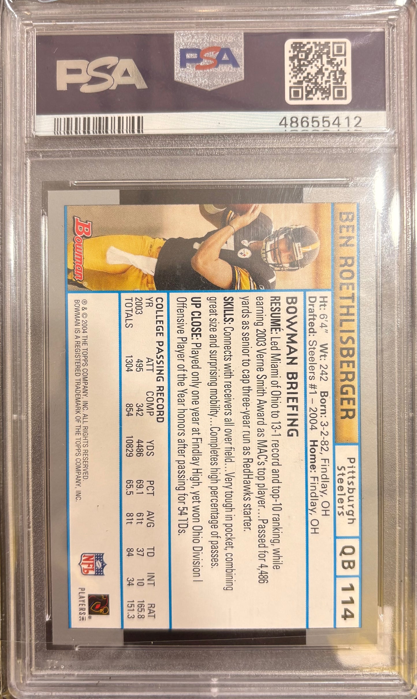 ROETHLISBERGER - 2004 Bowman 1st Edition RC PSA 8
