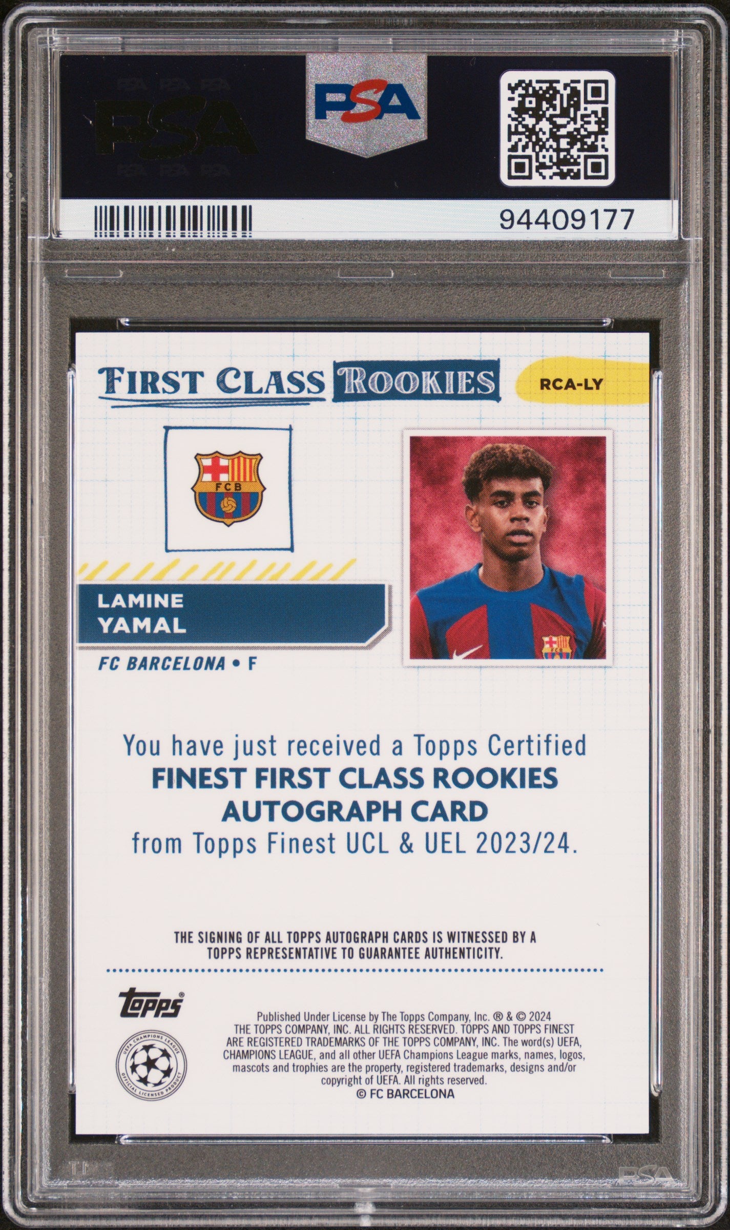 YAMAL - 2023/24 Topps Finest UCC First Class Auto RC PSA 9