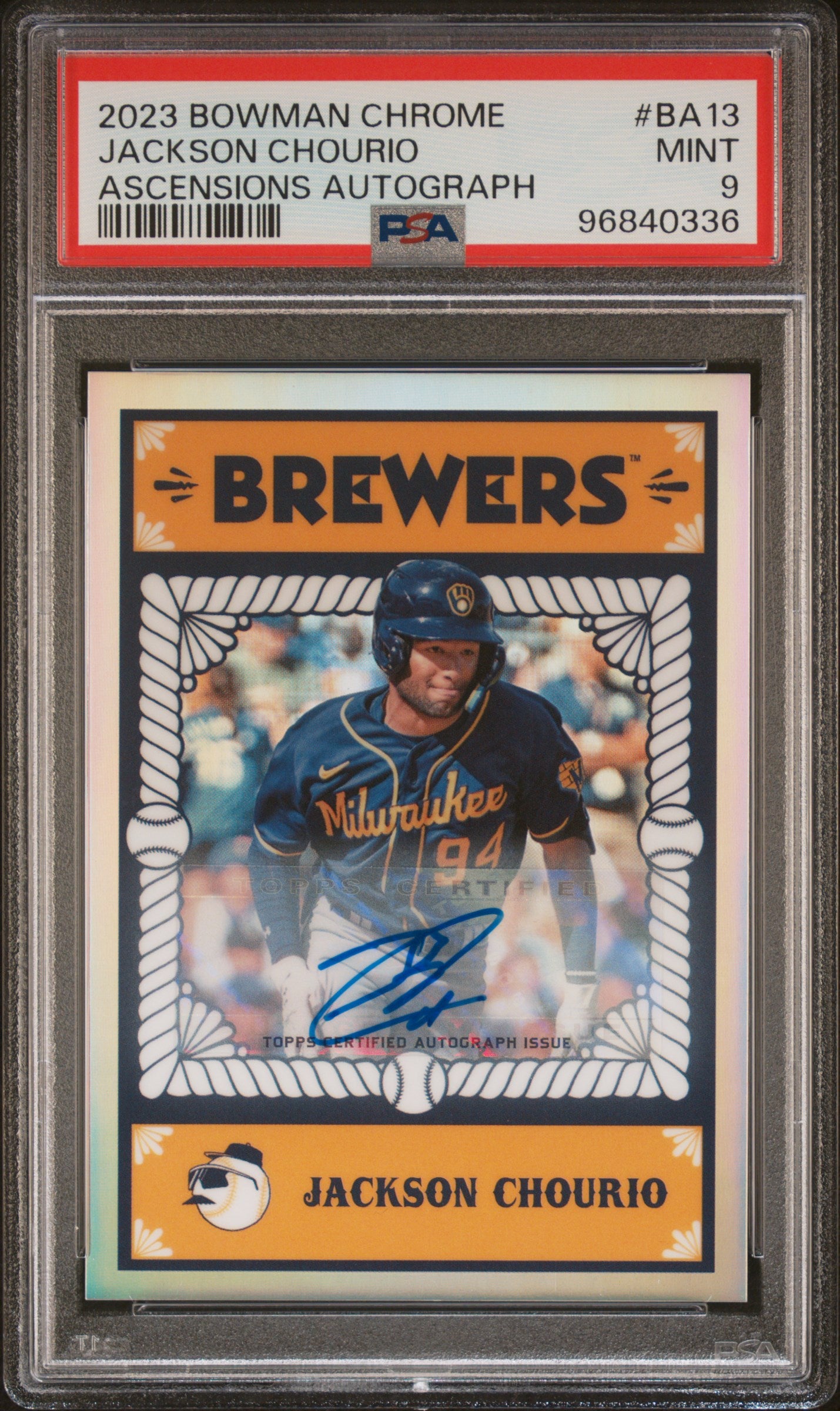 JACKSON CHOURIO - 2023 Bowman Chrome Ascensions /150 Auto PSA 9
