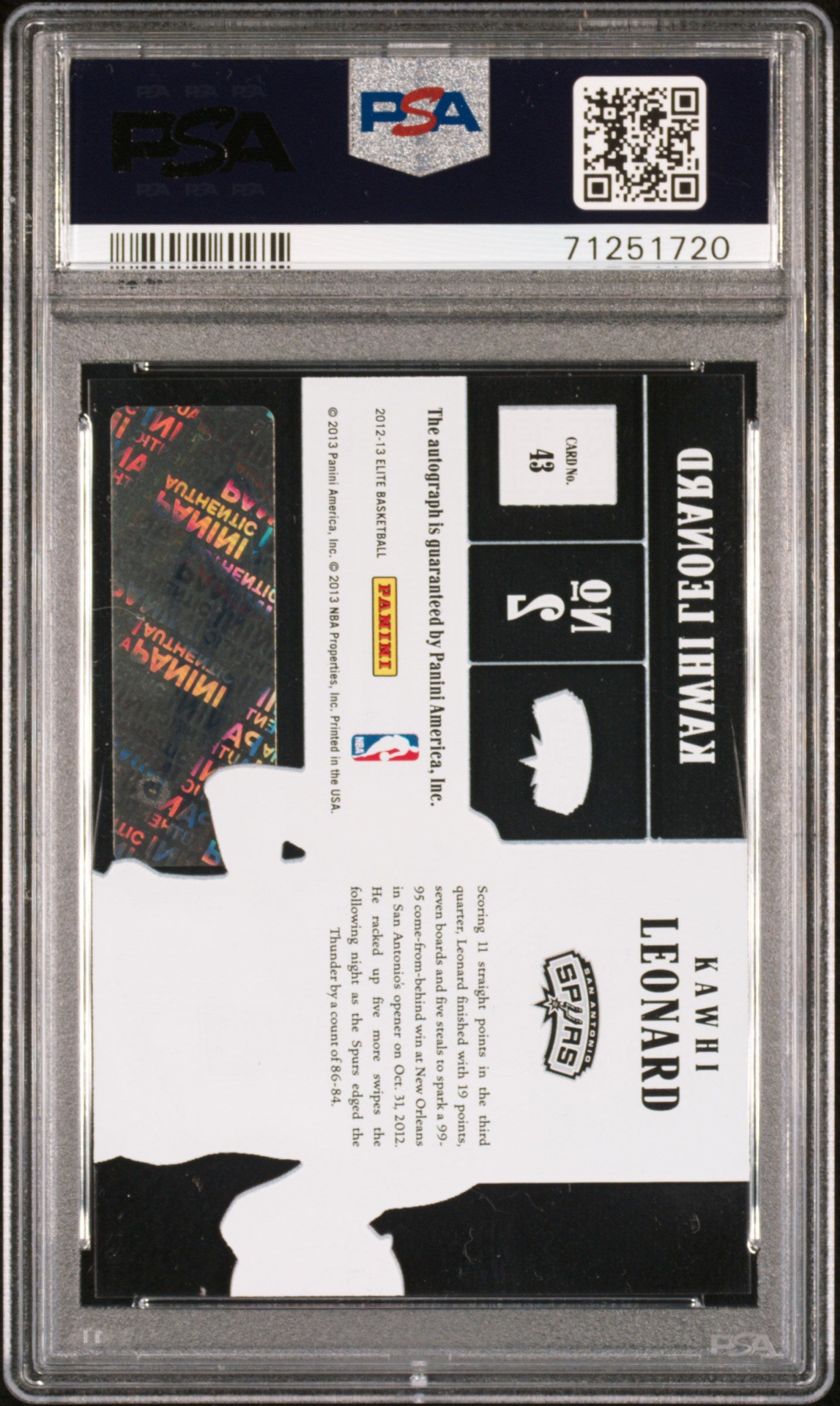KAWHI LEONARD - 2012 Panini Elite Rookie Inscriptions RC PSA 9