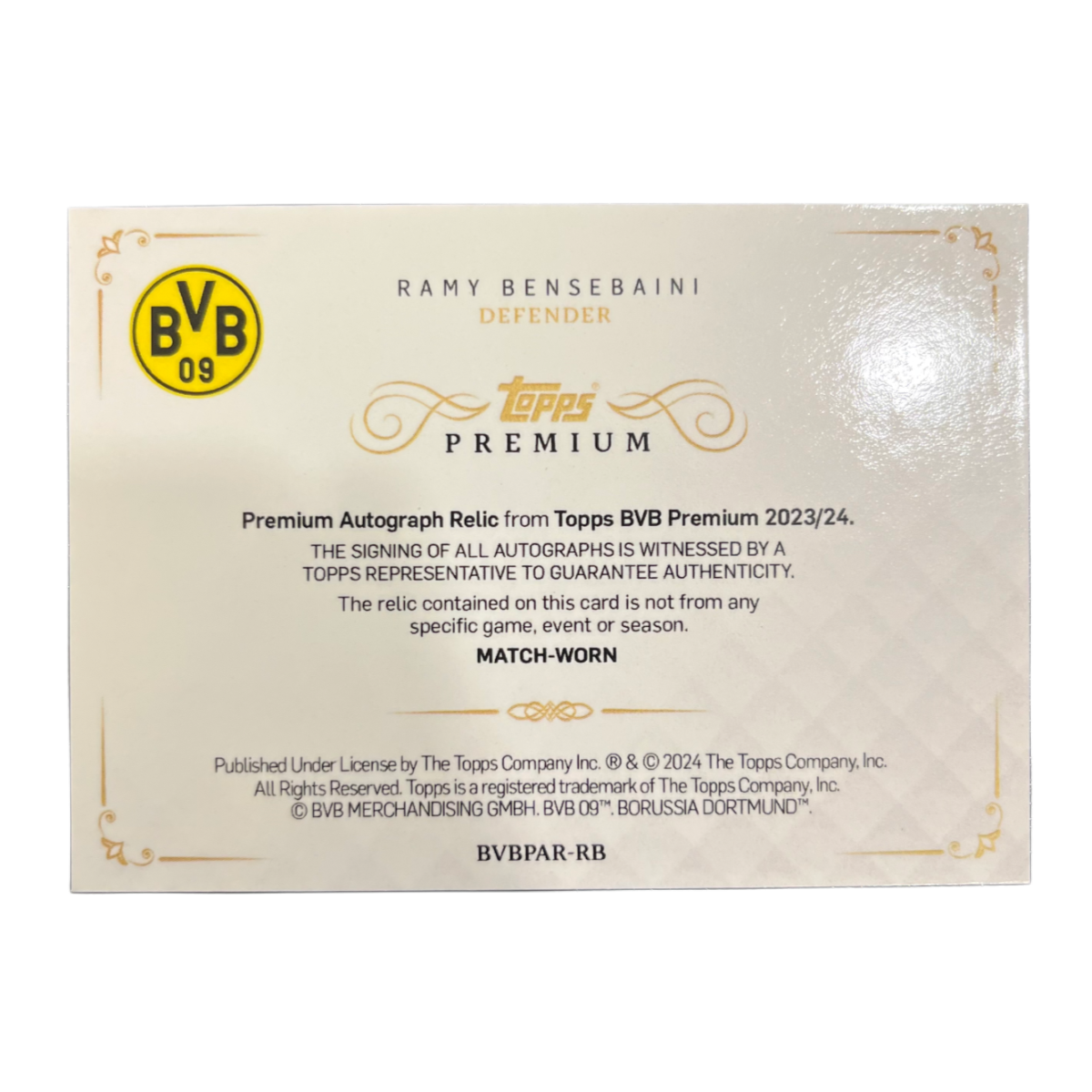 Ramy Bensebaini - 2023/2024 Topps Premium Relic Auto 51/51