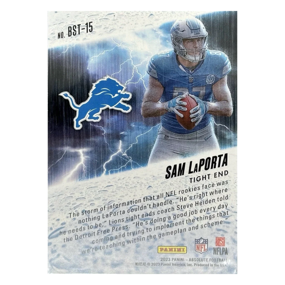 Sam LaPorta - 2023 Panini Absolute By Storm Purple /5 RC
