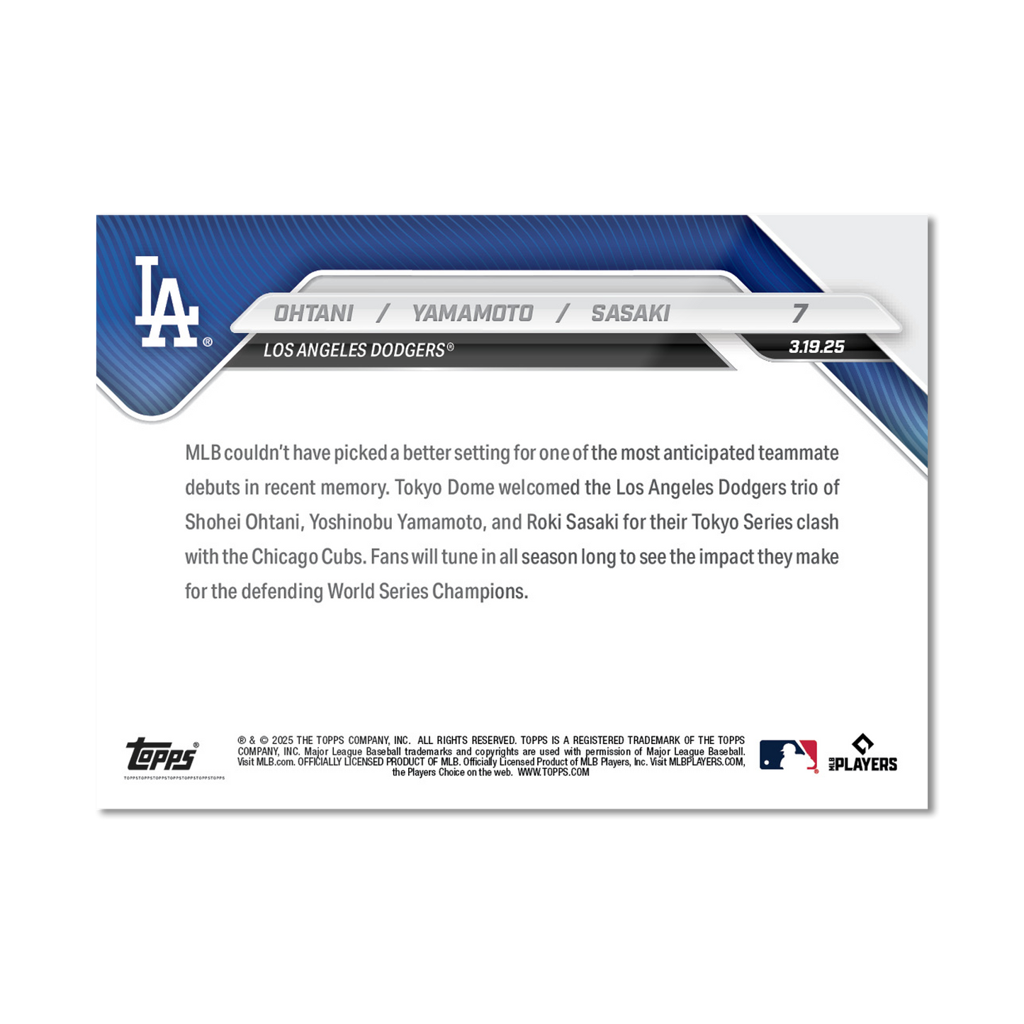 Shohei Ohtani / Yoshinobu Yamamoto / Roki Sasaki - 2025 MLB Topps NOW® - Card 7