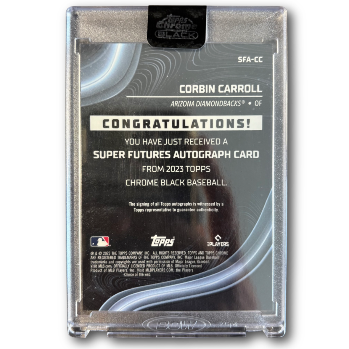 CORBIN CARROLL - 2023 Topps Chrome Black “Super Futures” SP Auto /50 RC