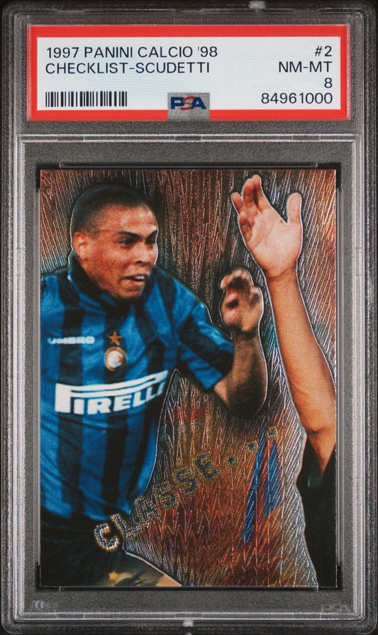 RONALDO - 1997 Panini Calcio '98 Checklist Scudetti PSA 8